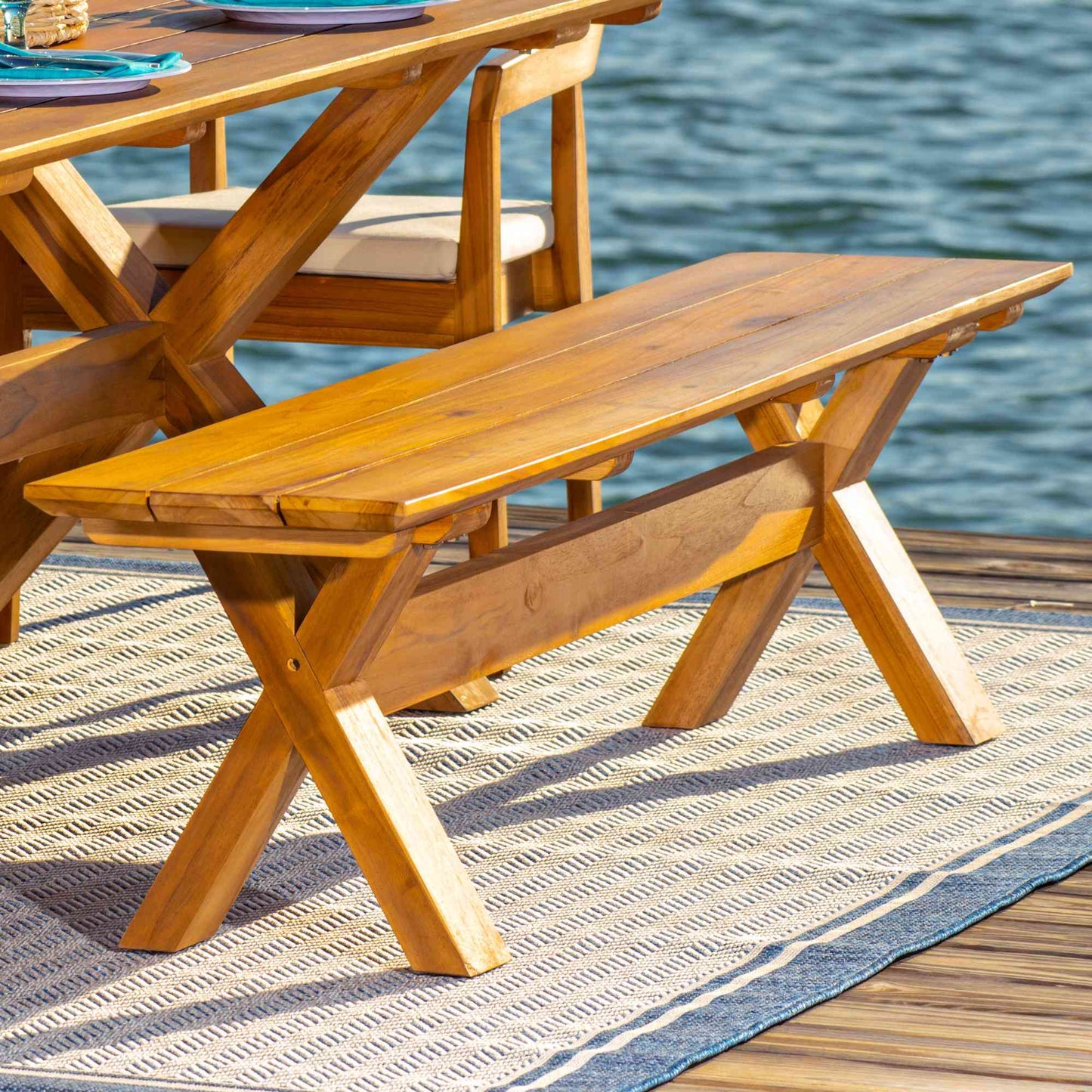 Panama Jack Bali Teak 7-Piece Rectangular Dining Table with Bench