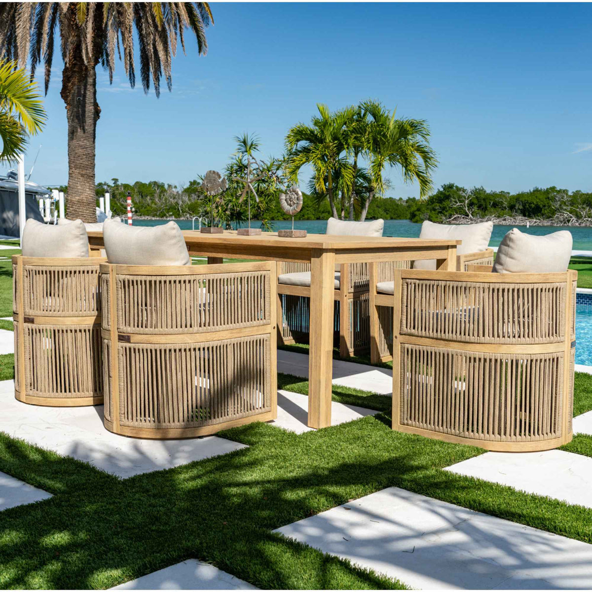 Panama Jack Cabo 7-Piece Barrel Rectangular Dining Set