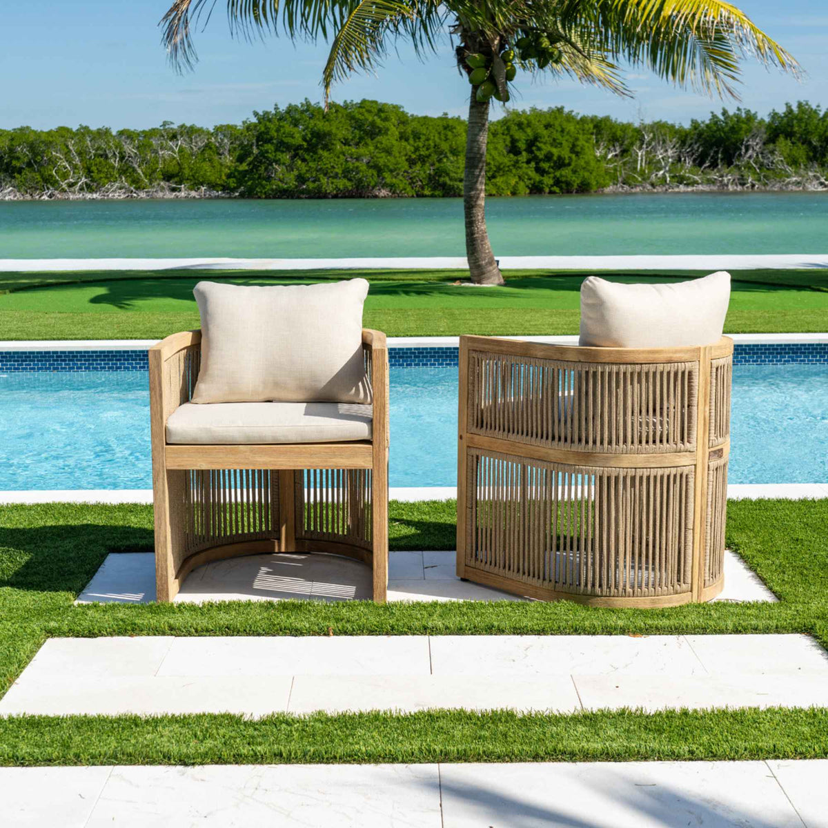 Panama Jack Cabo Set of 2 Barrel Dining Armchairs