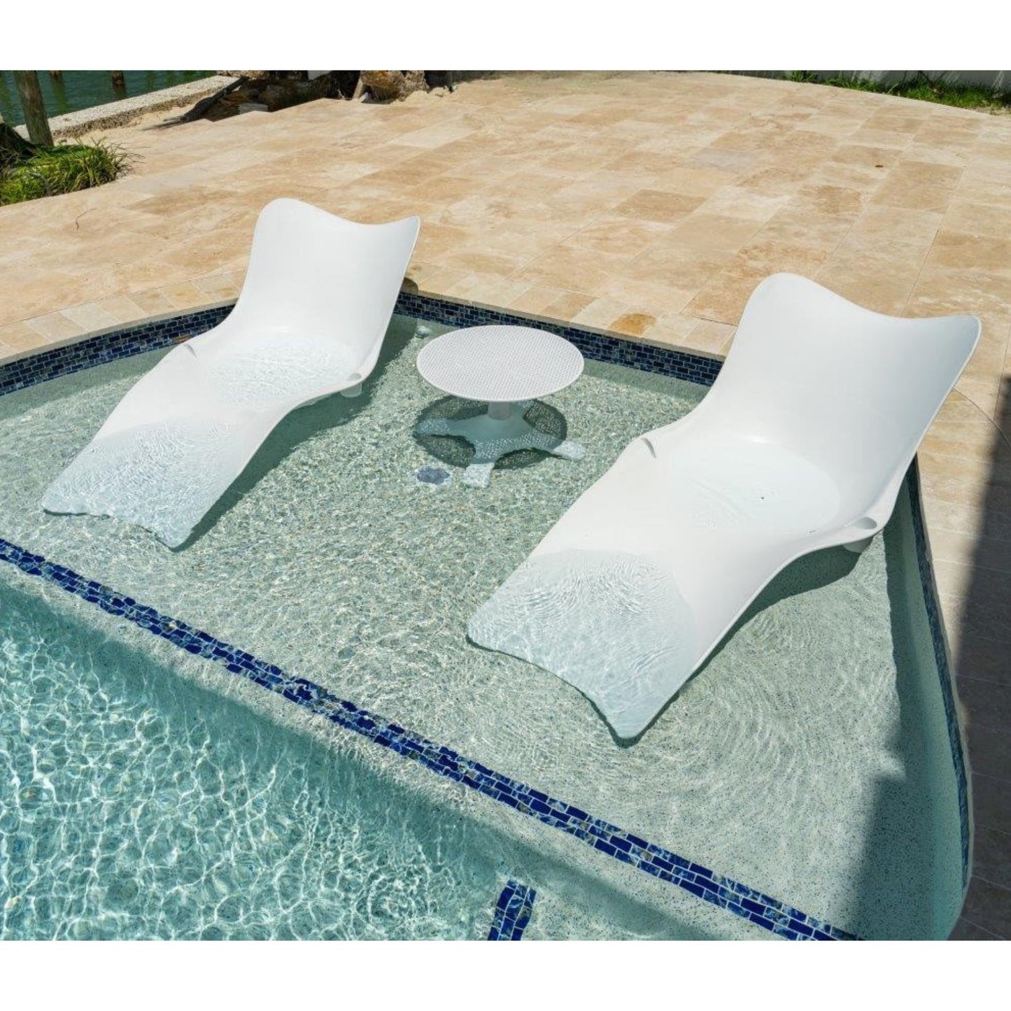 Panama Jack Set of 2 Wave In-Pool Chaise Lounger with End Table