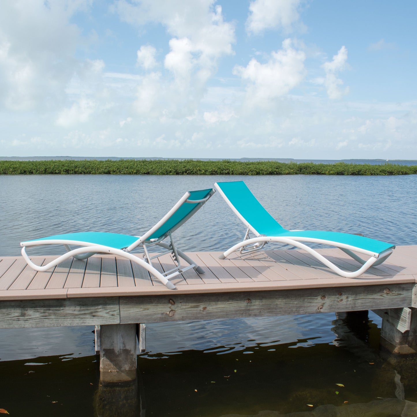 Arch Set of 2 Stackable Teal Sling Chaise Longer