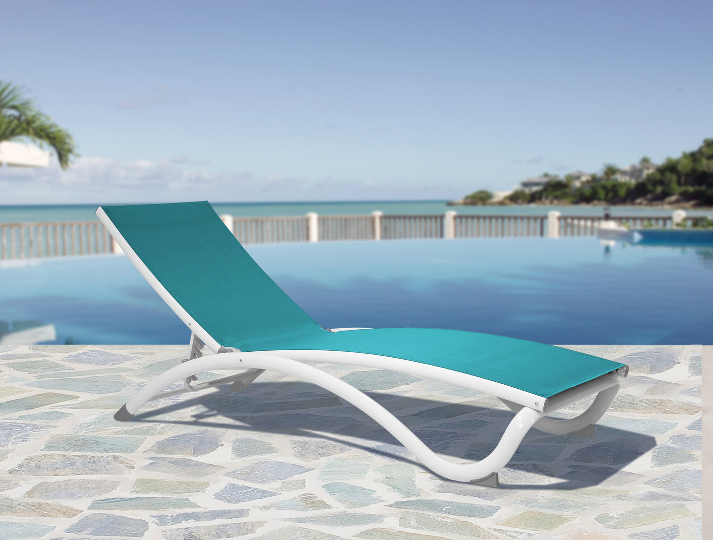 Arch Set of 2 Stackable Teal Sling Chaise Longer