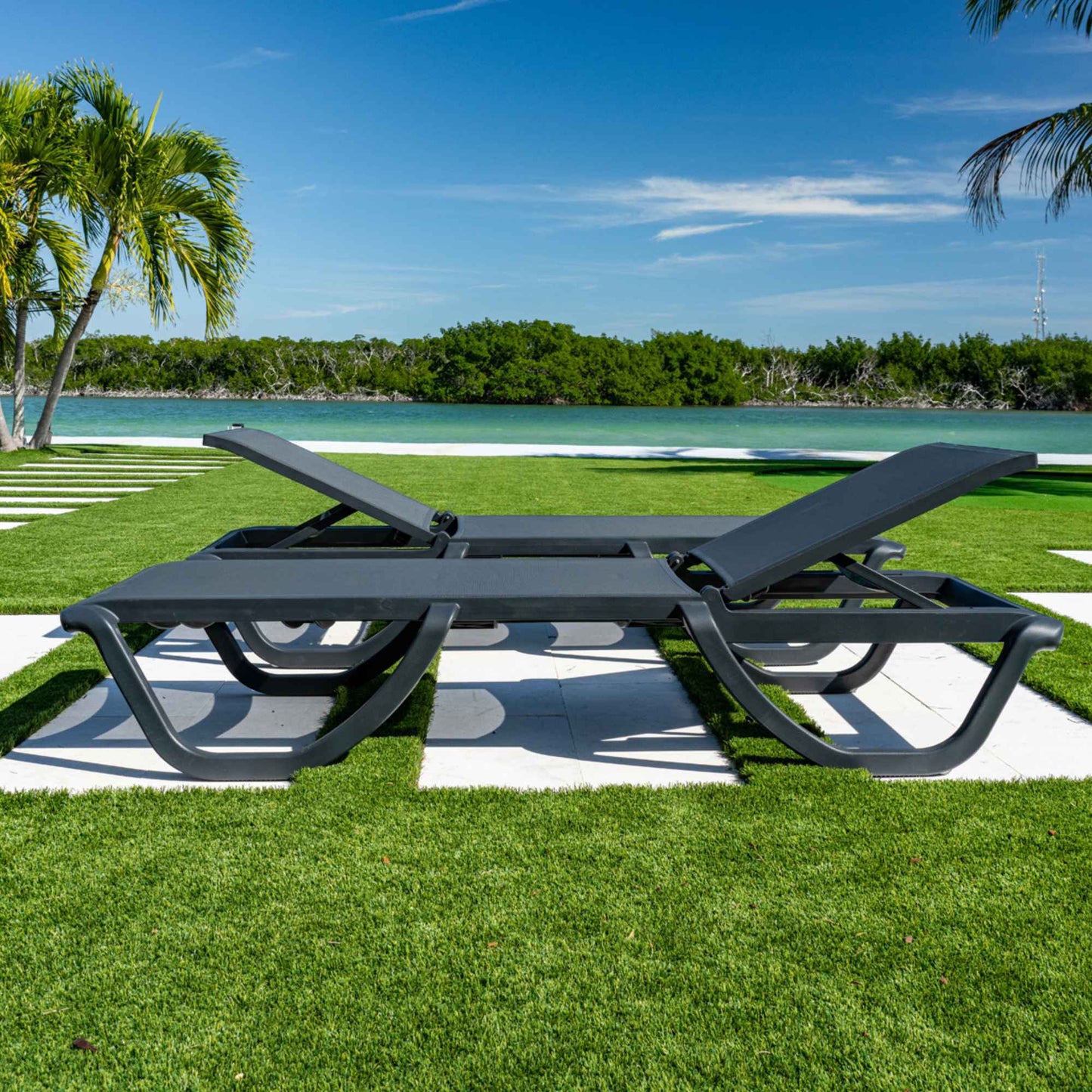 Florence Set of 2 Chaise Lounger - Anthracite - Anthracite Sling